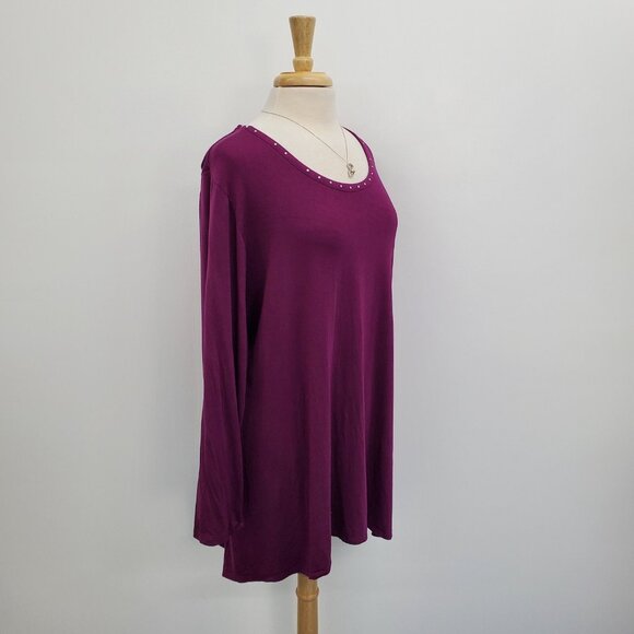 Catherines AnyWear Womens 2X Tunic Top Scoop Neck Long Sleeve Studded Purple - Picture 12 of 16